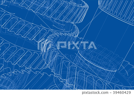 Gearbox sketch. 3d illustration Gearbox sketch. 3d illustration 39460429