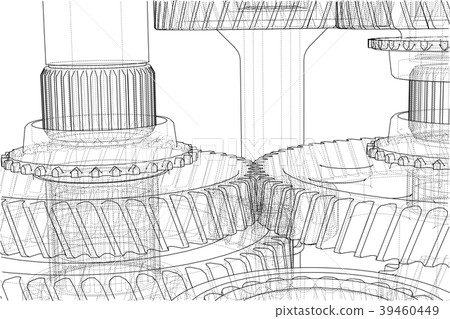 Gearbox sketch. 3d illustration Gearbox sketch. 3d illustration 39460449