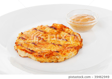Meat steak, cutlet with Mustard sauce isolated Meat steak, cutlet with Mustard sauce isolated 39462949