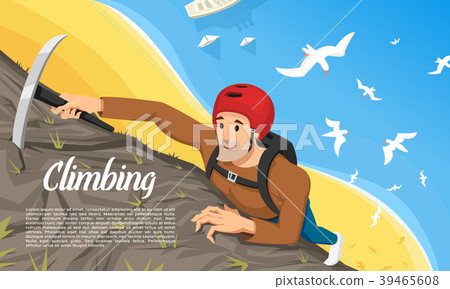 Young climber in protective helmet with Ice axe 39465608