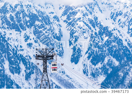 Snowy mountain and ropeway Snowy mountain and ropeway 39467173
