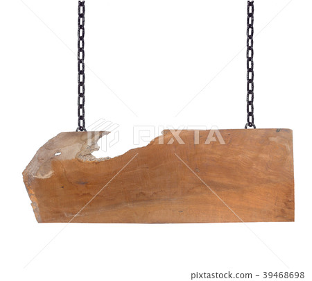 Wooden sign hanging on a chain isolated on white 39468698
