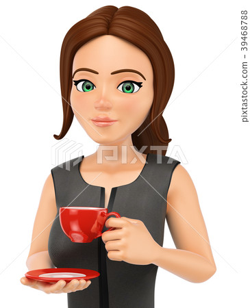 3D Business woman drinking a hot cup of coffe 39468788