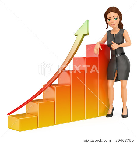 3D Business woman leaning on a bar graph. Economy 39468790