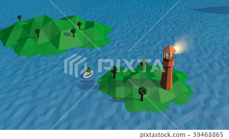 Lowpoly Landscape with a Lighthouse and Island Lowpoly Landscape with a Lighthouse and Island 39468865