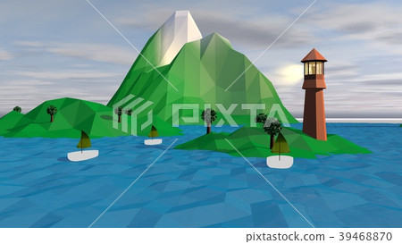 Lowpoly Landscape with Brown Tower and Boats Lowpoly Landscape with Brown Tower and Boats 39468870