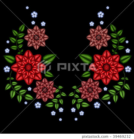 Embroidery ethnic flowers neck line flower design Embroidery ethnic flowers neck line flower design 39469232
