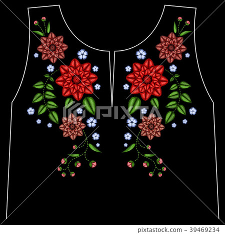 Embroidery ethnic flowers neck line flower design Embroidery ethnic flowers neck line flower design 39469234