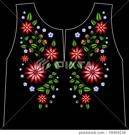 Embroidery ethnic flowers neck line flower design Embroidery ethnic flowers neck line flower design 39469236