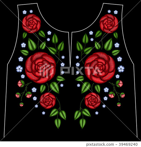 Embroidery ethnic flowers neck line flower design Embroidery ethnic flowers neck line flower design 39469240