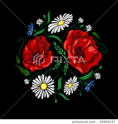 Embroidery poppies flowers. Patch for women's 39469247