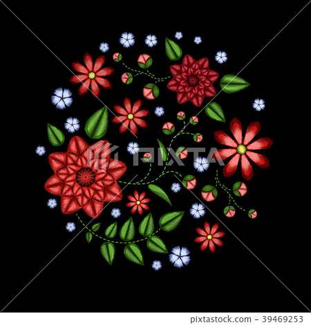 Vector embroidery ethnic flowers neck line flower Vector embroidery ethnic flowers neck line flower 39469253
