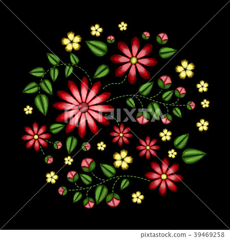 Vector embroidery ethnic flowers neck line flower 39469258