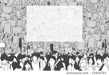 Illustration of crowd protest with large banner 39469765