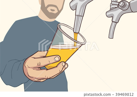 Illustration of man with beard pouring draft beer 39469812