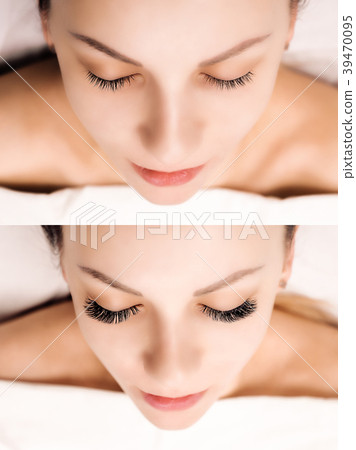 Eyelash Extension. Comparison of female eyes 39470095