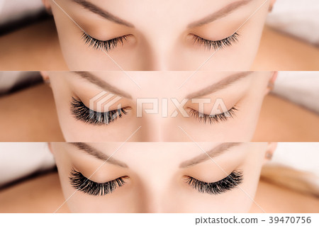 Eyelash Extension. Comparison of female eyes 39470756
