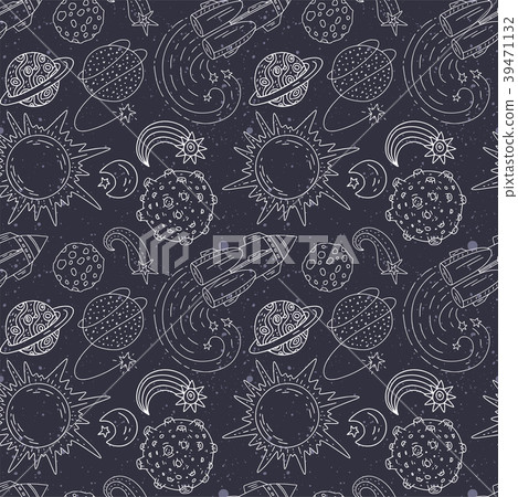 Seamless pattern with cosmos doodle illustrations. Seamless pattern with cosmos doodle illustrations. 39471132