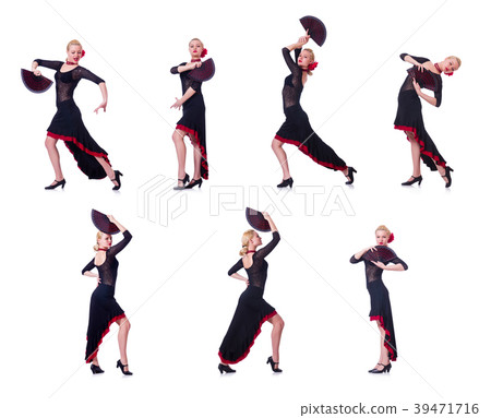 Woman dancing spanish dance isolated on white Woman dancing spanish dance isolated on white 39471716