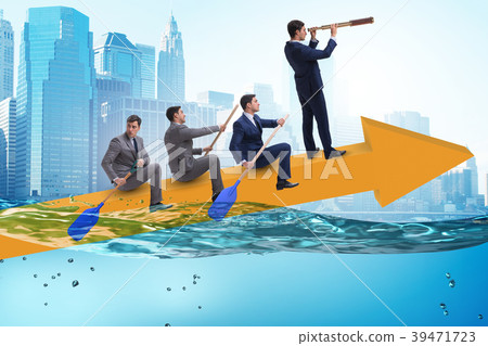 Teamwork concept with businessmen on boat Teamwork concept with businessmen on boat 39471723