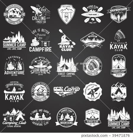 Set of canoe, kayak and camping club badge Set of canoe, kayak and camping club badge 39471876