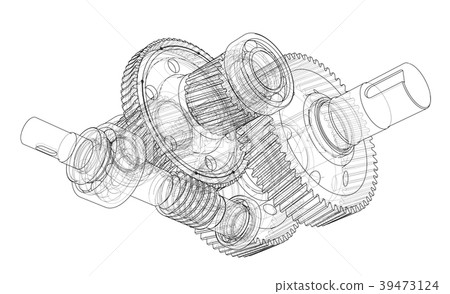 Gearbox sketch. 3d illustration 39473124
