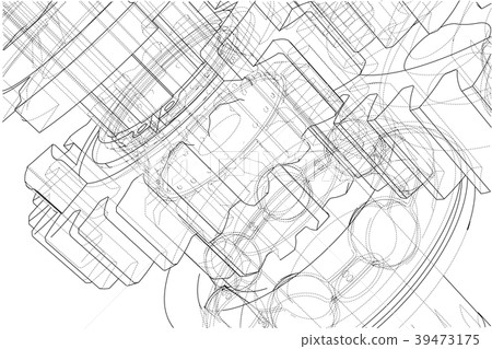 Gearbox sketch. 3d illustration Gearbox sketch. 3d illustration 39473175