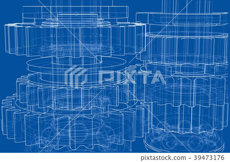 Gearbox sketch. 3d illustration Gearbox sketch. 3d illustration 39473176