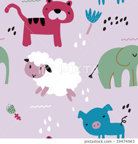 Childish seamless pattern with animal. - Stock Illustration [39474963 ...