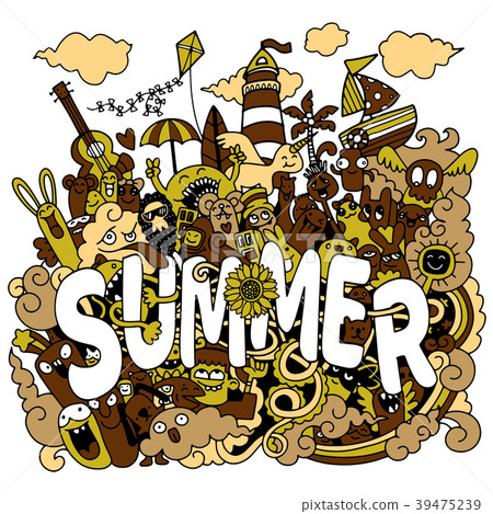 Hand drawn vector illustration set of summer - Stock Illustration ...