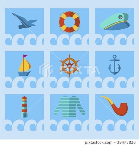 Nautical animal elements wave ocean sea blue 39475826