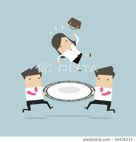 Businessmen help businesswomen falling from height Businessmen help businesswomen falling from height 39476315