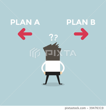 Businessman confused about two plan choices A or B Businessman confused about two plan choices A or B 39476319