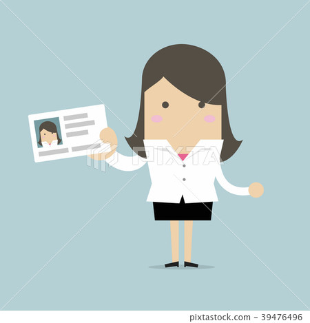 Businesswoman holding id card. Businesswoman holding id card. 39476496