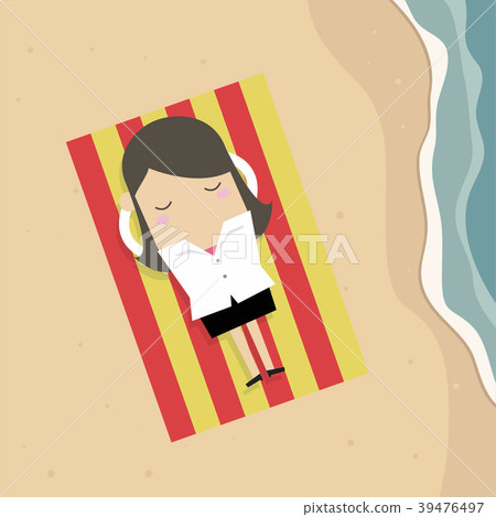 Sleeping Businesswoman at the seaside beach. Sleeping Businesswoman at the seaside beach. 39476497