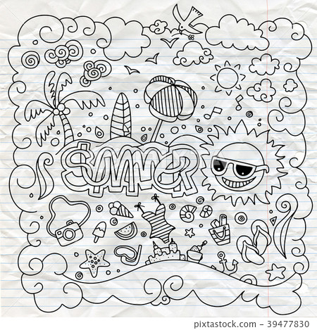 Hand drawn vector illustration set of summer 39477830
