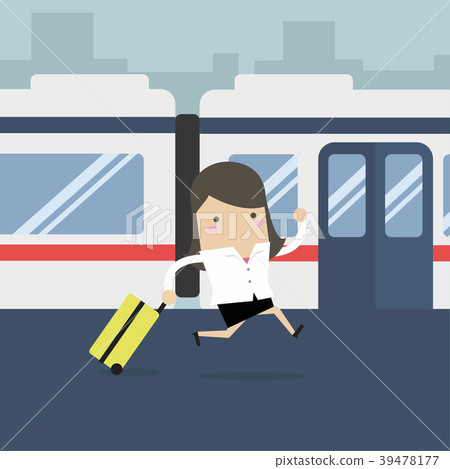 Businesswoman running and missed the train. Businesswoman running and missed the train. 39478177