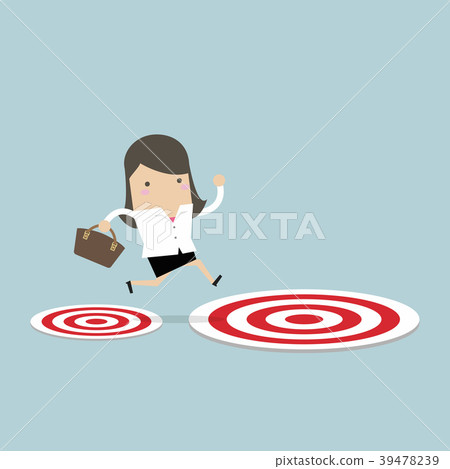 Businesswoman jumping from small target to the big Businesswoman jumping from small target to the big 39478239