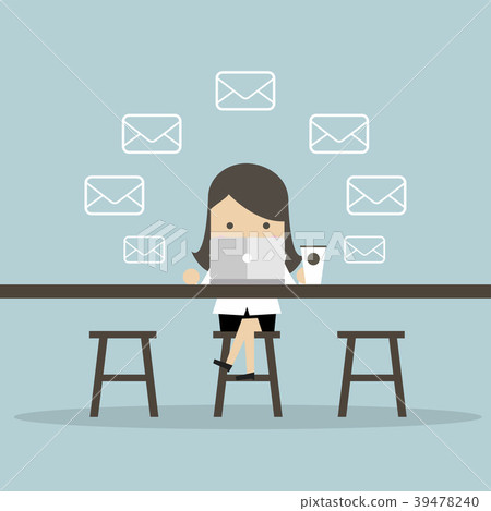 Businesswoman Check Email Messages at coffee shop. 39478240