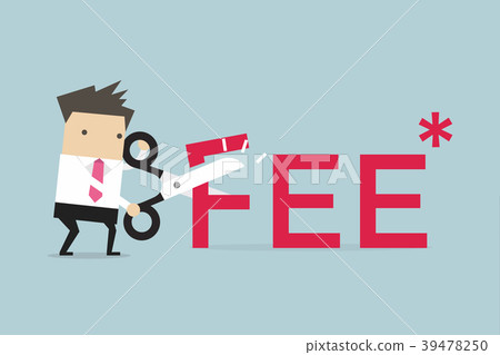 Businessman with scissors FEE letter. Businessman with scissors FEE letter. 39478250