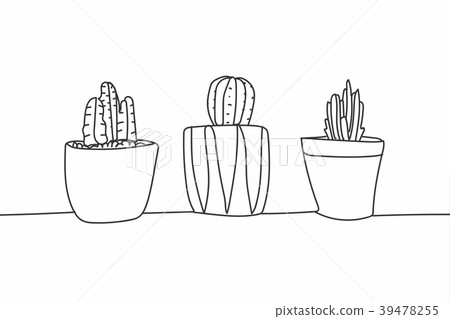Simple hand drawn cactus and succulents in pots. Simple hand drawn cactus and succulents in pots. 39478255