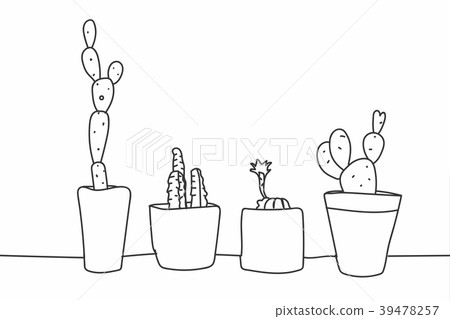 Simple hand drawn cactus and succulents in pots. Simple hand drawn cactus and succulents in pots. 39478257
