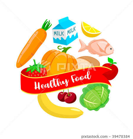 Foods in circle shape. Healthy food concept.  39478384