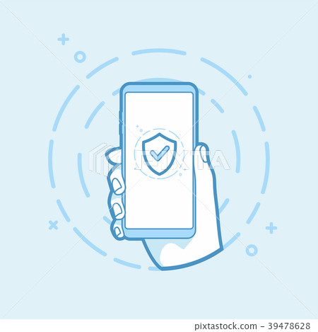 Shield icon on smartphone screen. Shield icon on smartphone screen. 39478628