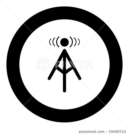 Radio tower icon black color in circle Radio tower icon black color in circle 39480510