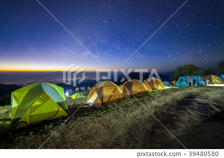 Starry night sky with tent at Doi AngKhang Starry night sky with tent at Doi AngKhang 39480580