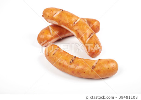Grilled sausages isolated on a white background 39481108