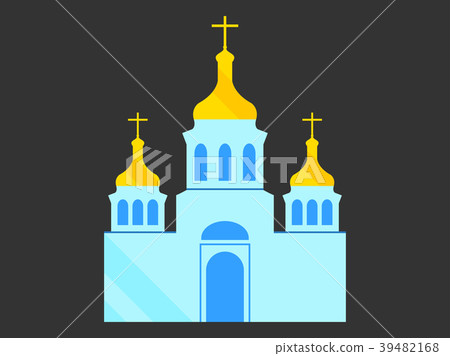 Church with domes, flat style, Christian Orthodox 39482168