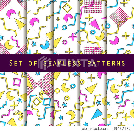 Memphis seamless pattern set. Geometric elements 39482172