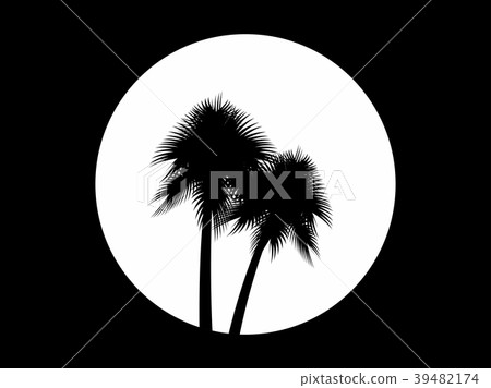 Two palm trees on the background of the full moon Two palm trees on the background of the full moon 39482174